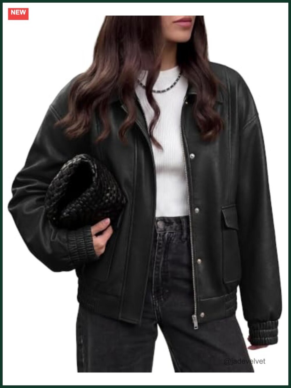 Faux Leather Jacket Women Oversized Snap Zip Front Pockets Fall Winter